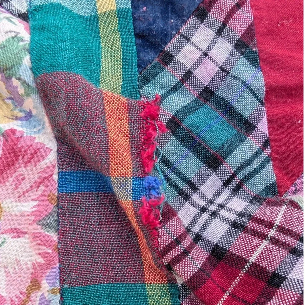 Vtg‎ Floral Plaid Patchwork Twin Coverlet Table Cloth Cover 56x96